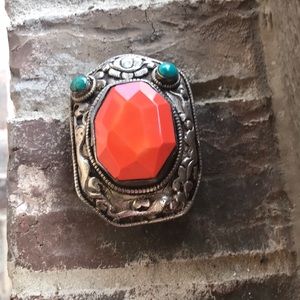 Coral and turquoise stone belt buckle